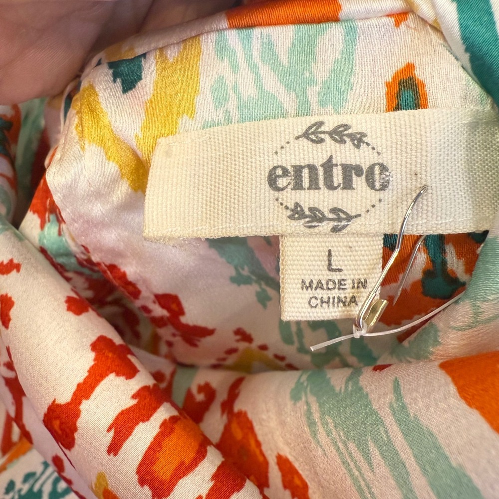 Entro Anthro small Halter orange ivory geometric silky‎ women blouse boho career - Picture 4 of 9